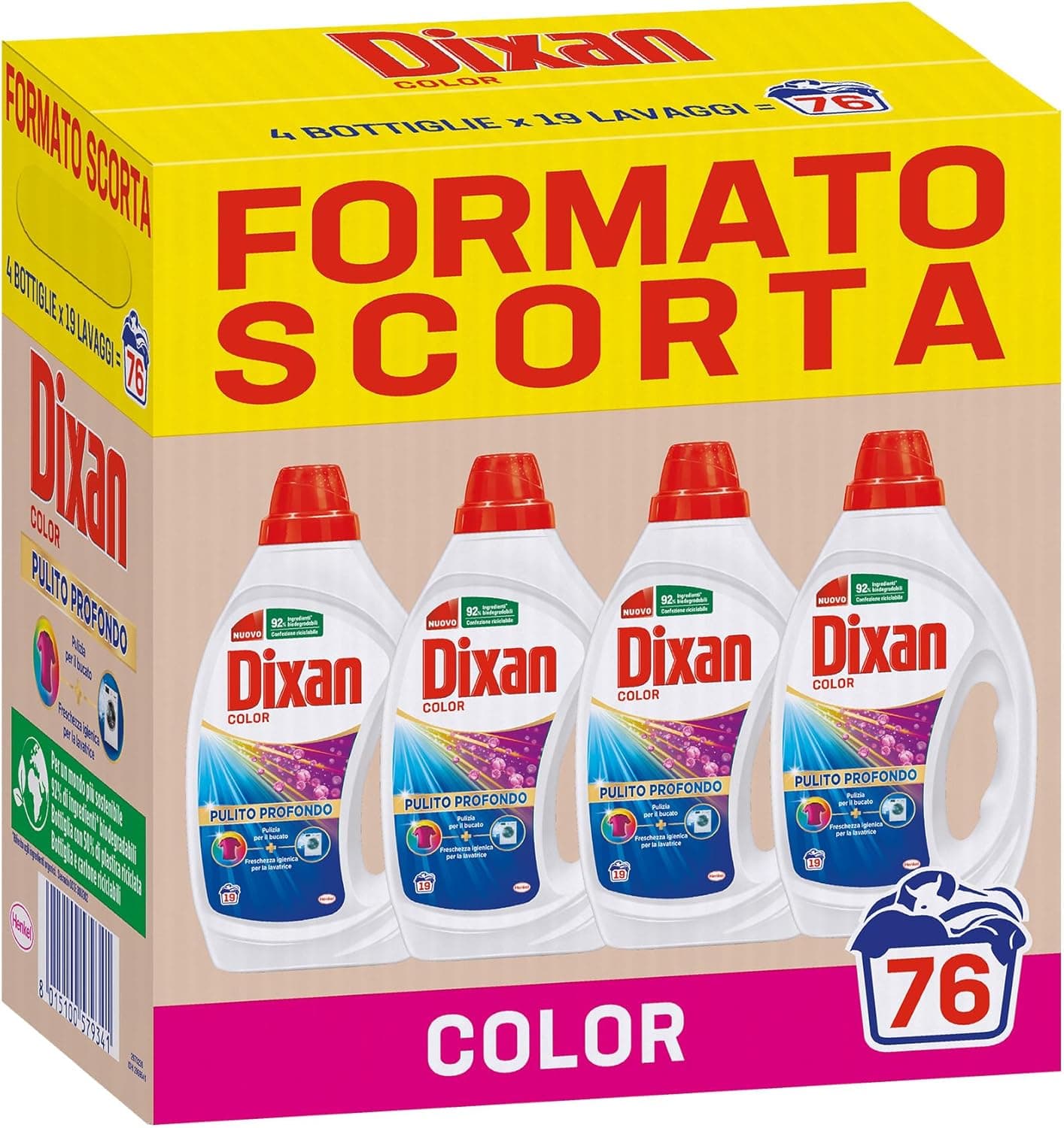 Dixan Liquido Color Detersivo lavatrice formato scorta, 76 lavaggi