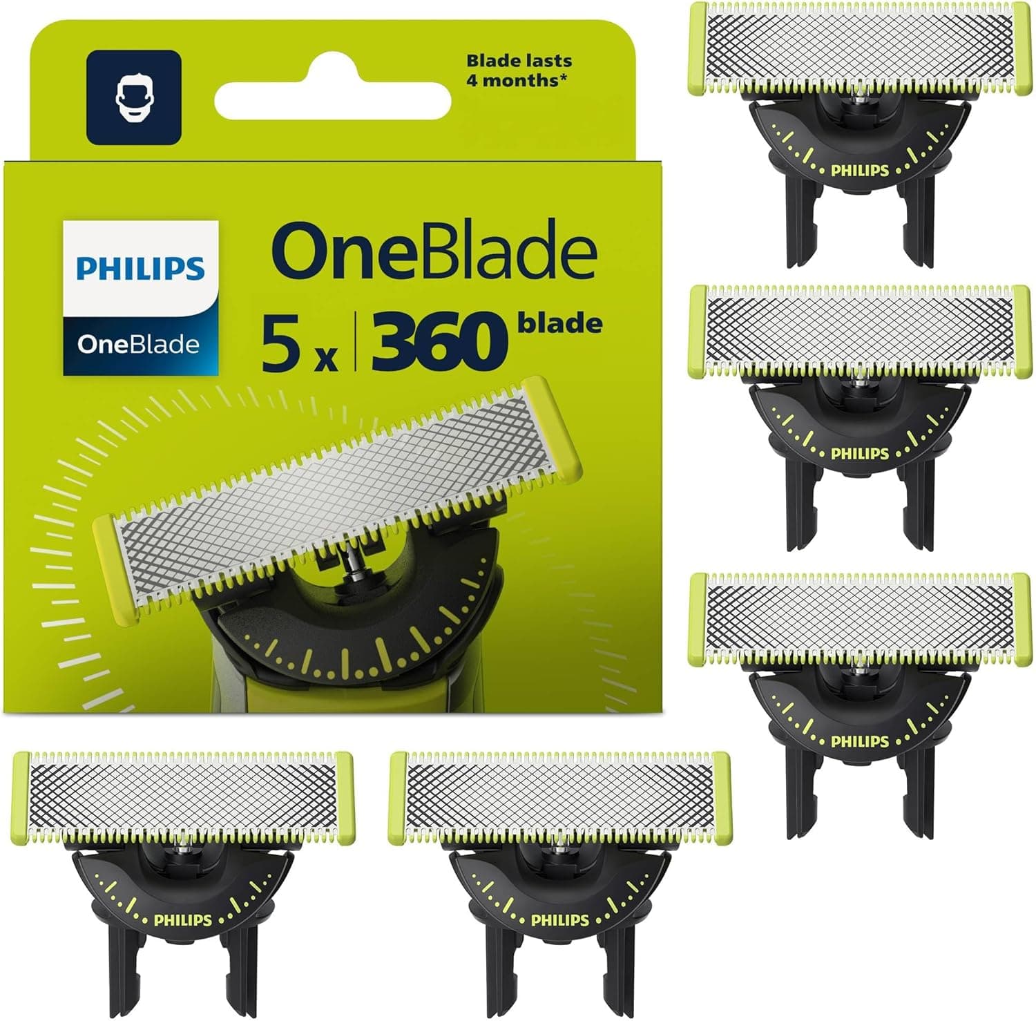 Philips OneBlade Original 360 lame, compatibili con tutti i modelli OneBlade e Pro, 5 pezzi (modello QP450/50)