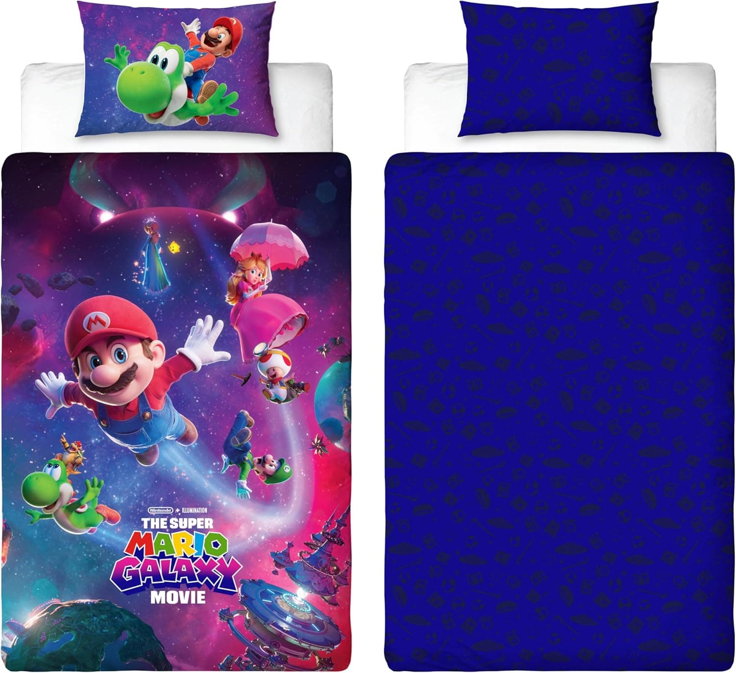 Super Mario Movie 2 Copripiumino Singolo Ufficiale | Design Super | Biancheria da letto reversibile a 2 lati nera con federa coordinata | Multicolore