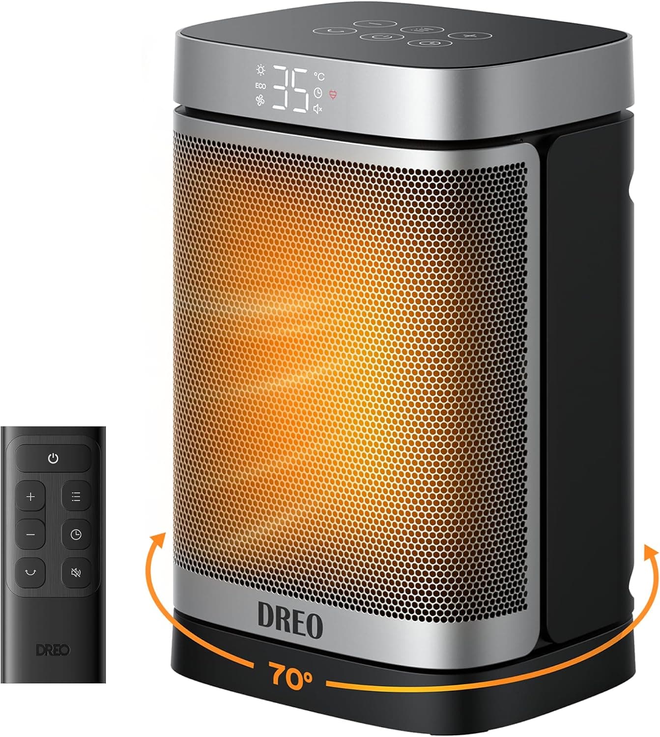 Dreo Termoventilatore a risparmio energetico, silenzioso, riscaldamento elettrico da 1500 W, con telecomando, riscaldamento elettrico oscillante a 70°, timer da 12 ore, 3 modalità 3 velocità,