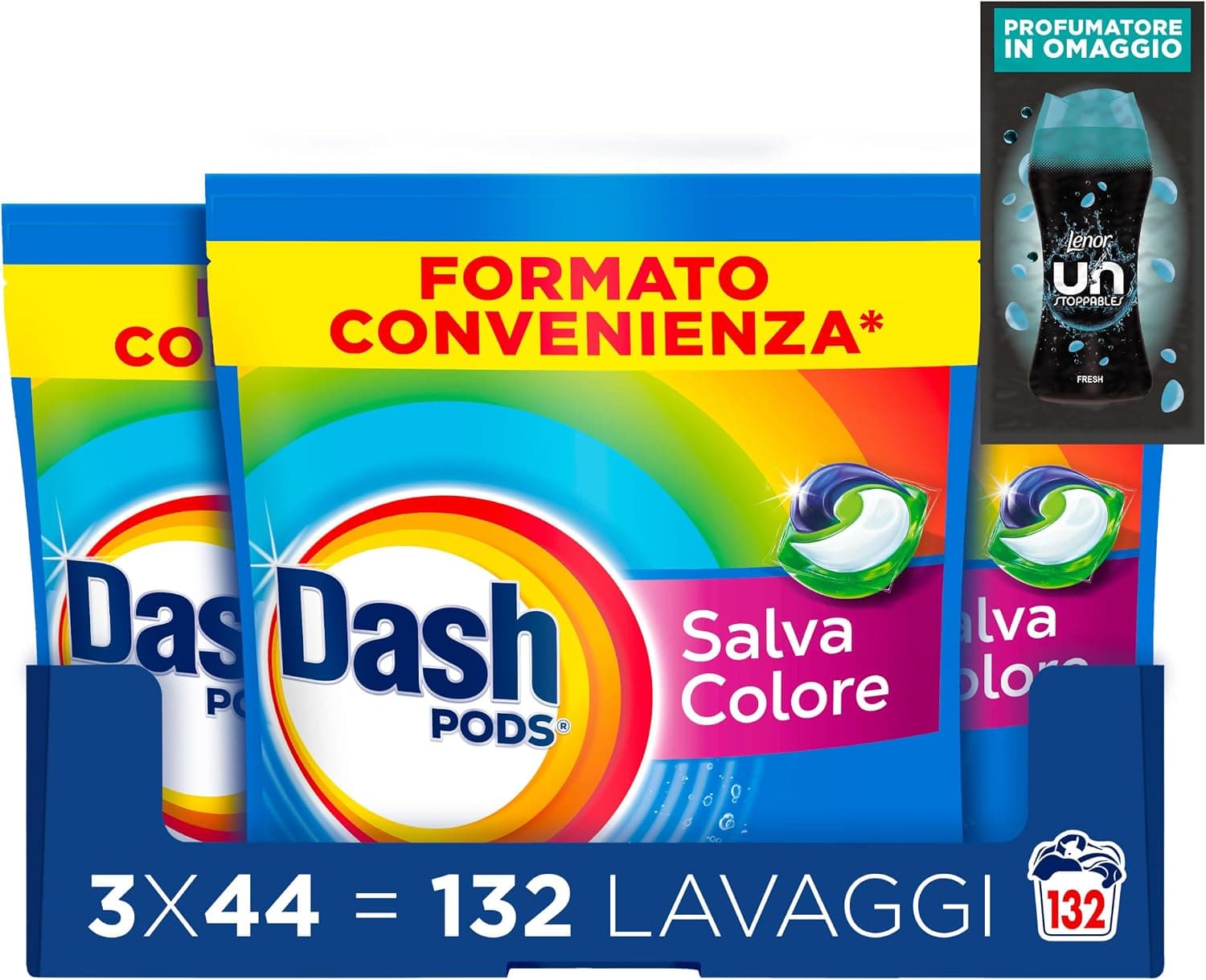 Dash Pods Detersivo Lavatrice in Capsule, 132 Lav, Salva Colore + Campione