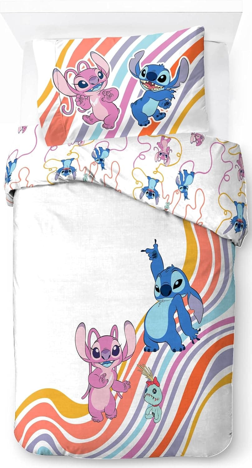 Jay Franco Disney Lilo & Stitch 100% Cotone Set Copripiumino Singolo - Include Federa 50 x 70 cm
