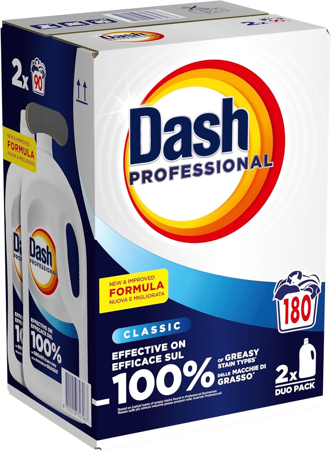 Dash Professional Classico, Detersivo Lavatrice Liquido Professionale, 180 lavaggi (90x2), Efficace su tutti i tipi di macchie grasse, Bianco Straordinario, Per Bucato Professionale