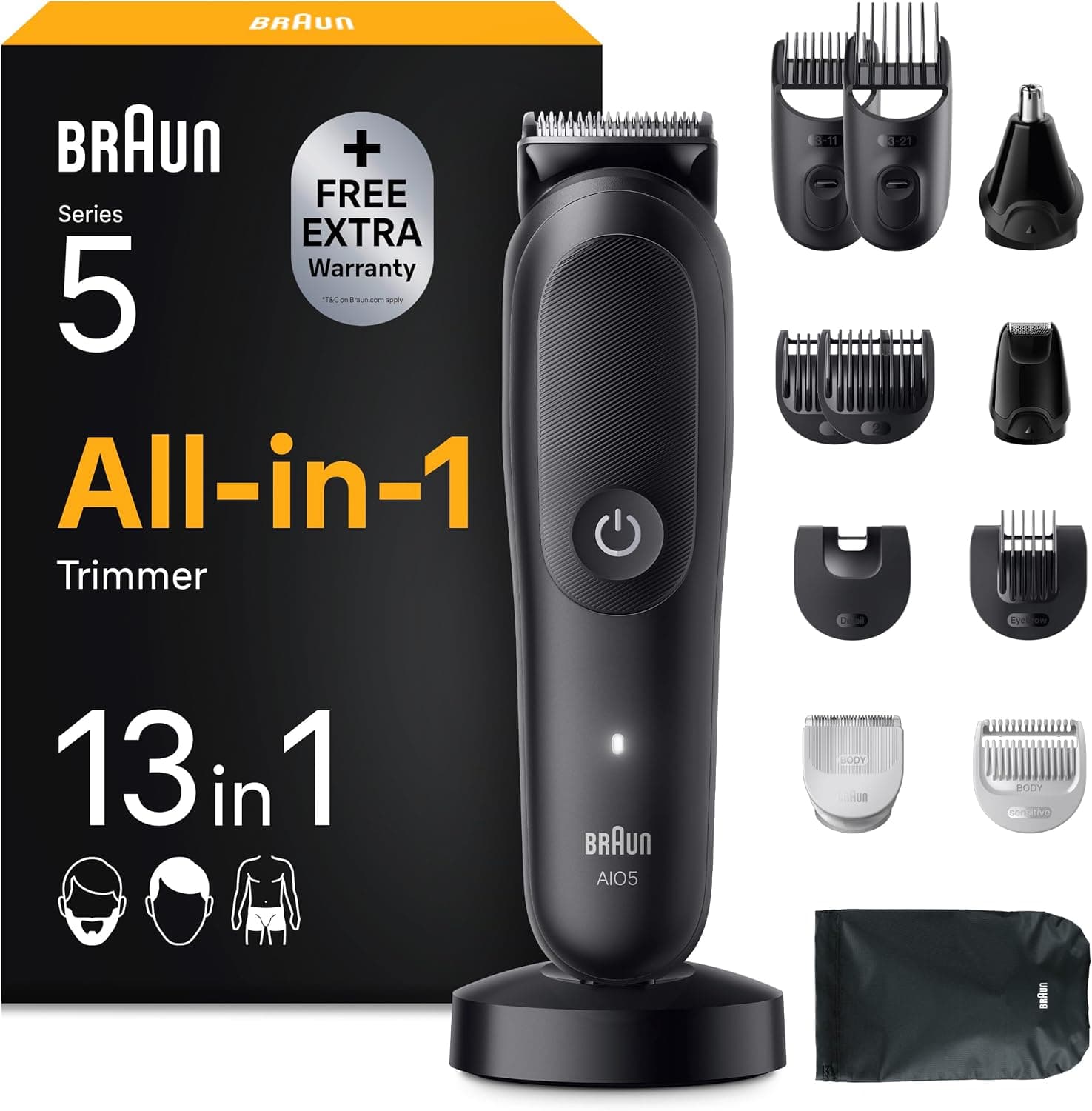 Braun Rifinitore All-in-One Serie 5 Rasoio Elettrico,Accessori AIO5565 Nero