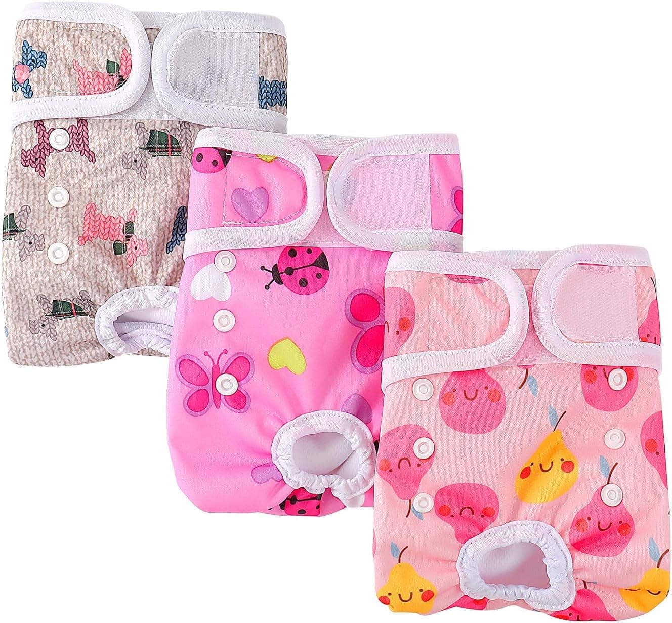 COMSLE Pannolini per Cani Cane Femmina Lavabili XS, Pack di 3 pezzi e Riutilizzabili, Mutandine Cane Femmina Calore, Mutande per Cani Cane Altamente Assorbenti Fiore rosa