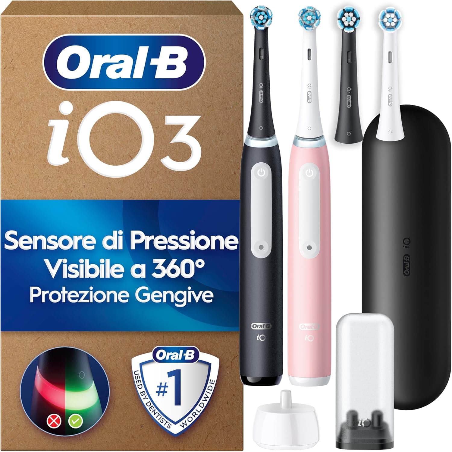 Oral-B iO 3, 2 Spazzolini Elettrici, 2 Testina di Ricambio, Nero e Rosa