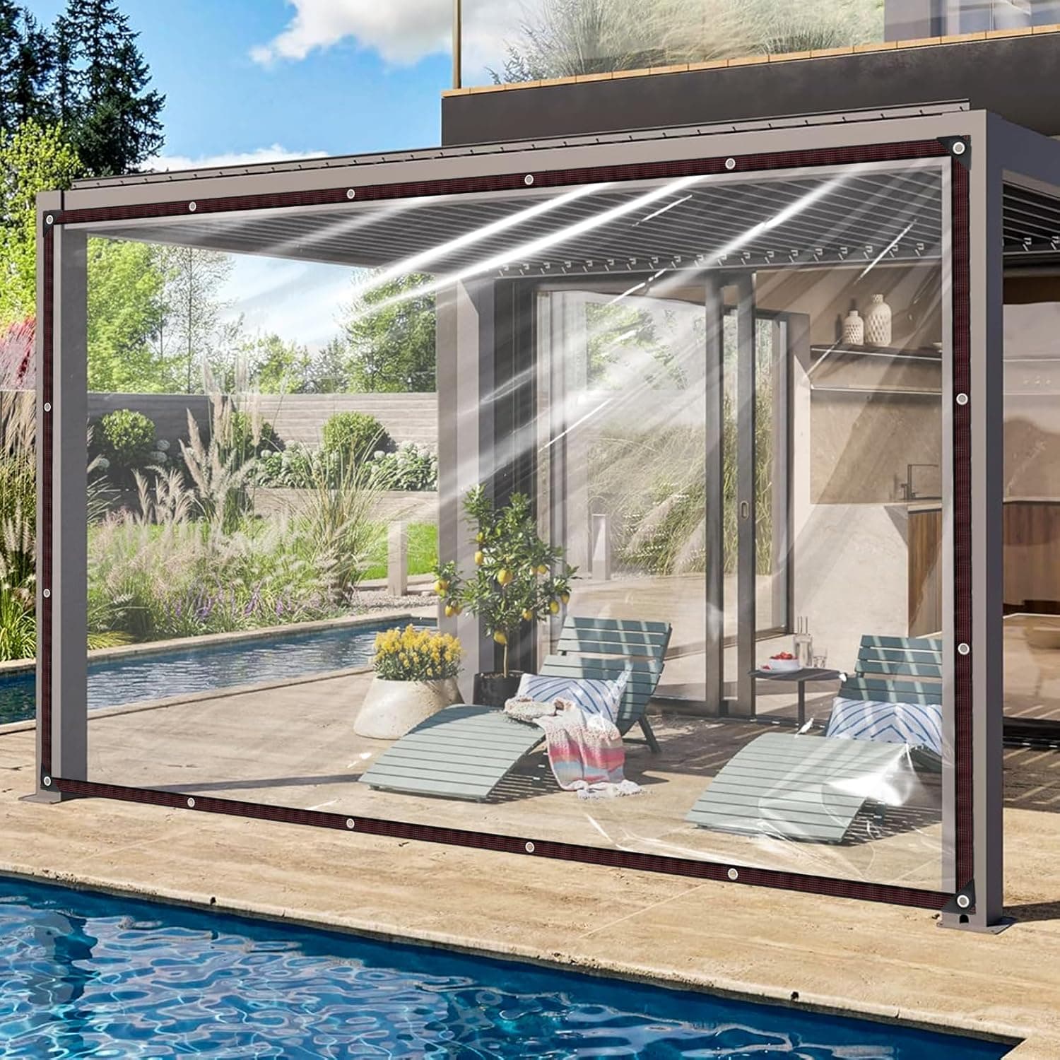 QOFLY Telone Occhiellato Impermeabile 1X2M Trasparente per Esterno,Teloni Impermeabili Occhiellati PVC,Tenda da Balcone in Plastica per Esterni, Antipolvere, Antipioggia,Faccia Multiuso Polietilene