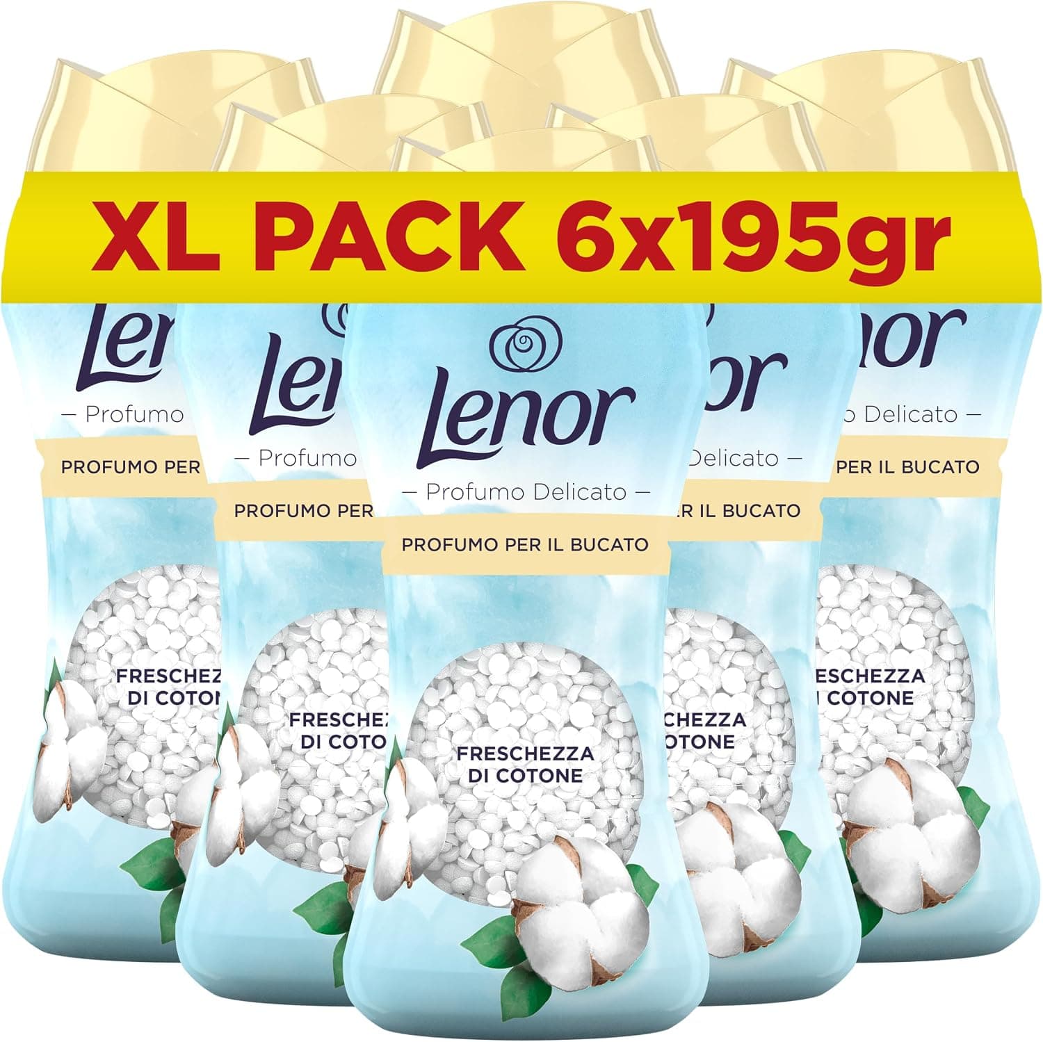 Lenor Profumatore Bucato Lavatrice Perle Profumate, Cotone, 195gr x 6pz