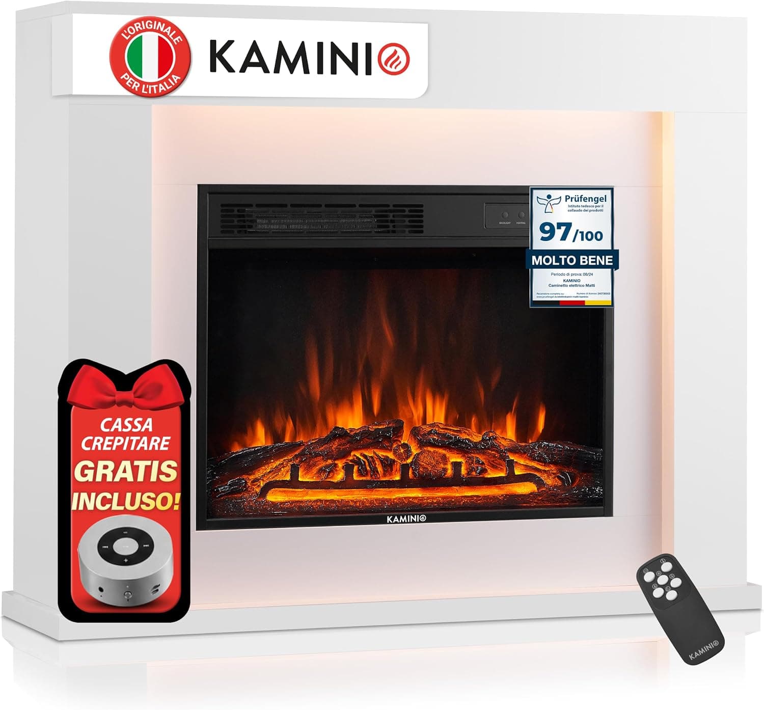 KAMINIO® Matti MODERN 38 White Tabletop electric fireplace