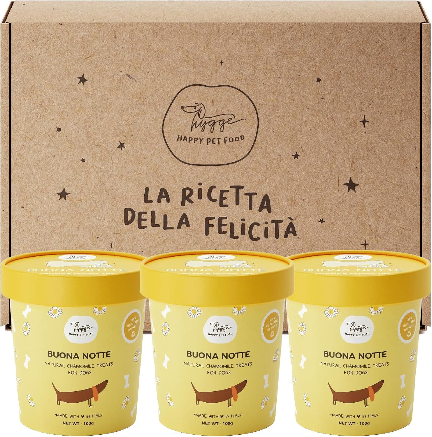 Biscotti per Cani Buonanotte SET X3 | Biscottini 100% Naturali con Camomilla e Valeriana | Snack per Cani ideali per metterli a Dormire, per tutte le taglie ed età | 300 gr. Biscotti Cane Hygge Dog®
