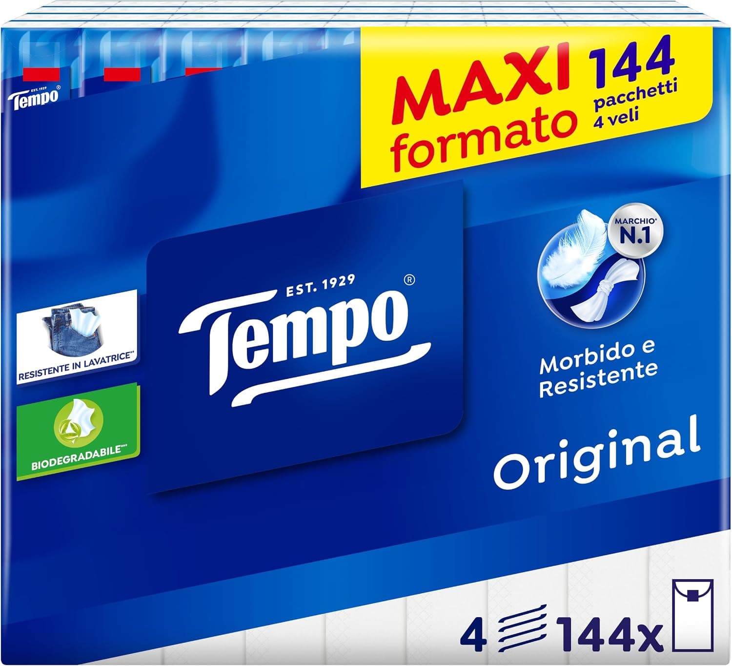 Tempo Fazzoletti Tascabili, 4 Veli, 144 Pacchetti