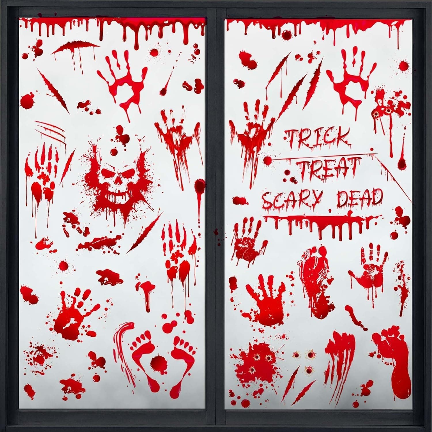 Decorazioni per Finestre di Halloween, 95 Adesivi Horror con Impronte di Mani e Piedi Insanguinati Realistici, Adesivi per Finestre in PVC Riutilizzabili per Case Infestate e Feste di Halloween