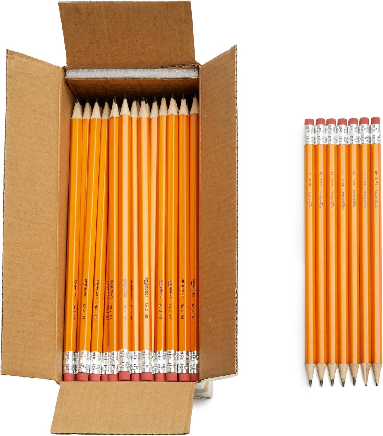 Amazon Basics - Matite HB2 in Grafite con Corpo in Legno, Già Temperate, con Gomma Senza Sbavature, per Scuola, Confezione da 150