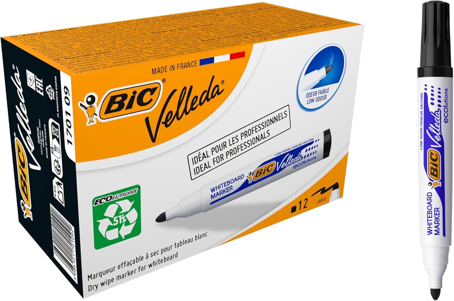 Marcatore per lavagne VELLEDA 1701 Bic - nero - 1.5 mm - 904937 (conf.12)