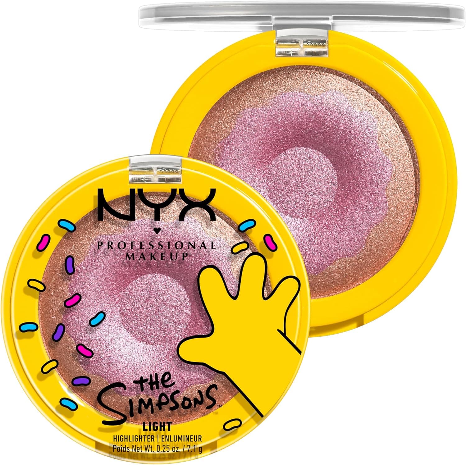 NYX Professional Makeup Illuminante In Polvere, Effetto Glow, Con Burro di Mango, Karité e Mandorla, Homer Simpson Donut Highlighter, Tonalità: 01 Donut Mind If I Do, 7,1 g