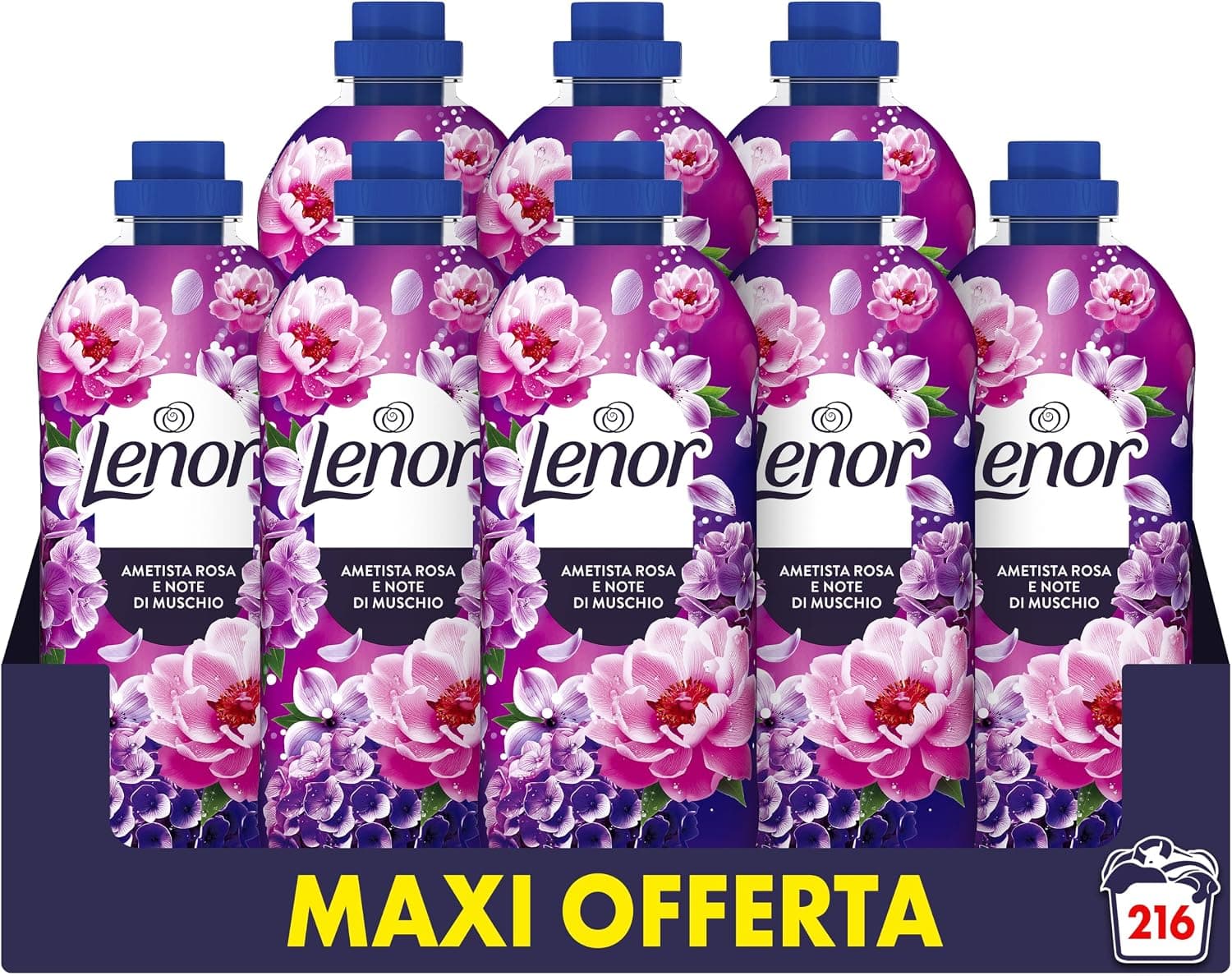 Lenor Ammorbidente Lavatrice Concentrato 216 Lavaggi (27x8), Ametista Rosa E Note Di Muschio, Freschezza Che Dura 3 Volte Più A Lungo Con Tecnologia Olii Profumati