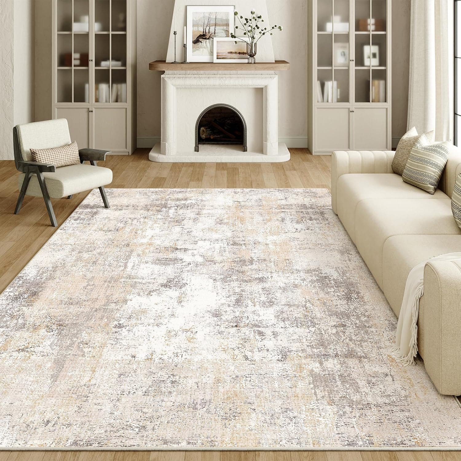 HUGEAR Tappeto Salotto Astratto 240x300cm Beige Grigio