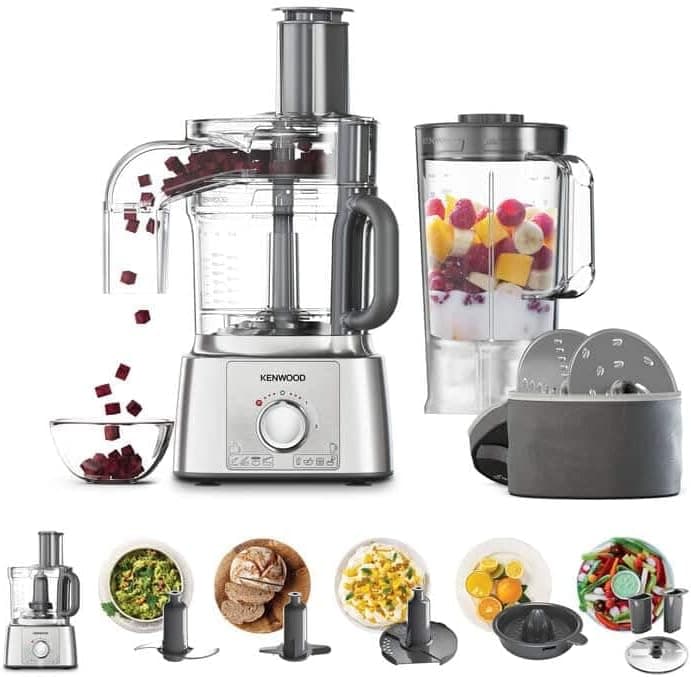 Kenwood Robot da Cucina MultiPro Express FDP65.820SI con Ampia Gamma di Accessori, Ciotola di Capacità 3 L, Potenza 1000 W, 2 Velocità Più Pulse, Argento
