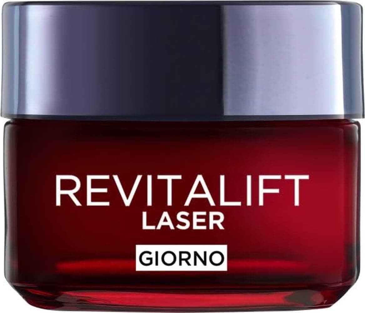 L'Oréal Paris Crema Viso Giorno Revitalift Laser, Per Tutti i Tipi di Pelle, Azione Antirughe e Anti-Età, Pelle più Soda e Tonica, Con Acido Ialuronico, Vitamina C e Pro-Retinolo, 50 ml