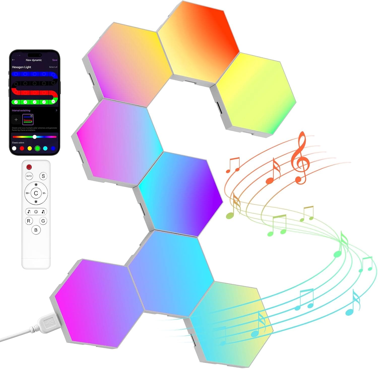 Kangtaixin Esagonali Muro LED Luci 8pcs Esagonale Gaming RGB Pannelli — Sincronizzazione Musicale Esagono Parete Lampada Stanza Esagoni Pannello Wall Luce