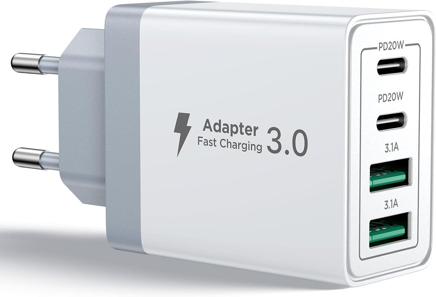 Caricatore USB C Rapido 40W 4Porto Presa USB Caricatore Multipla PD & QC3.0 Carica Cellulare, Spina Alimentatore Caricabatterie per Samsung S22 S23 S24 iPhone 15 16 14, Spinotto Muro Adattatore