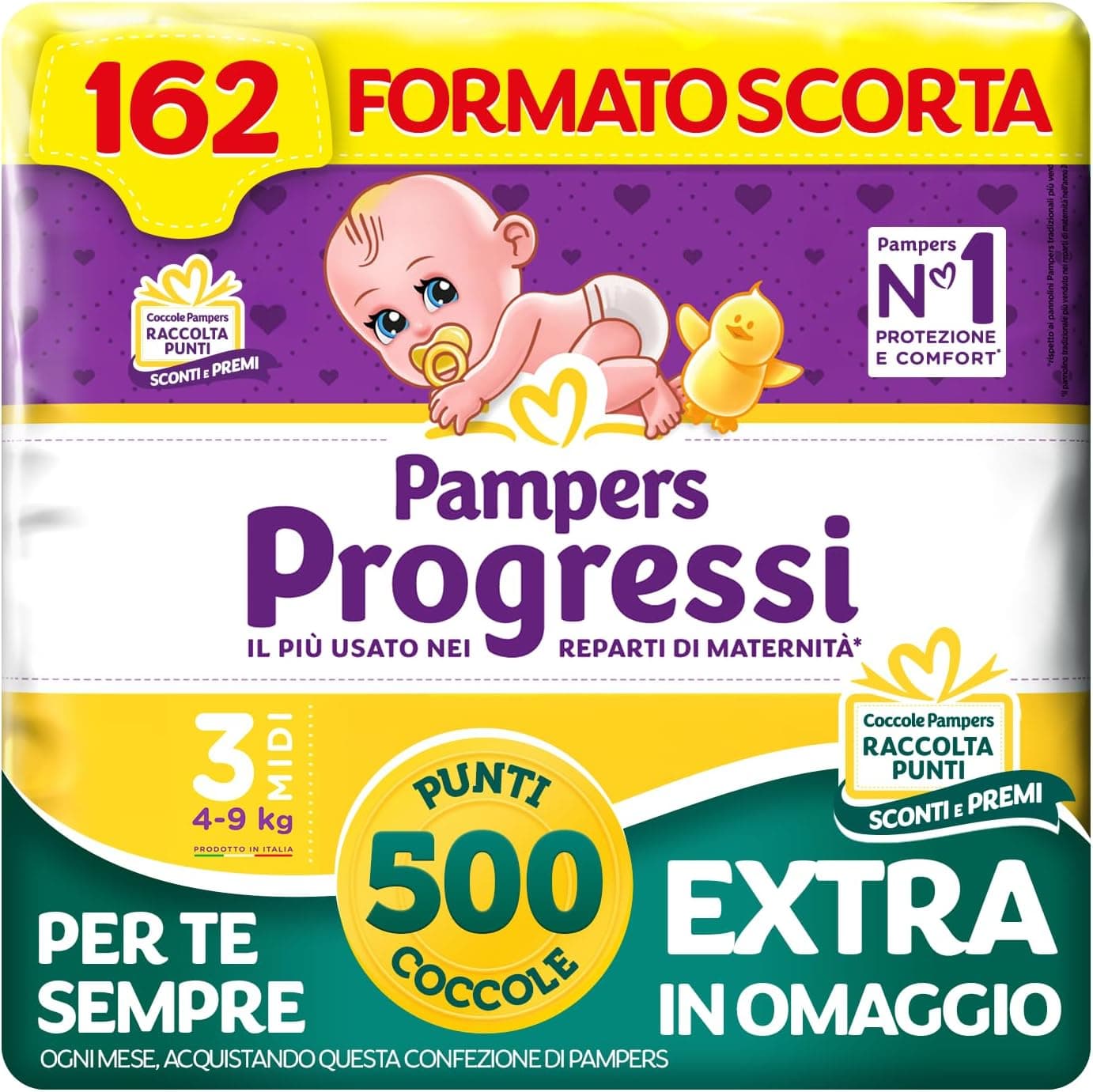 Pampers Progressi Midi, Taglia 3 (4-9 kg), 162 Pannolini Neonato