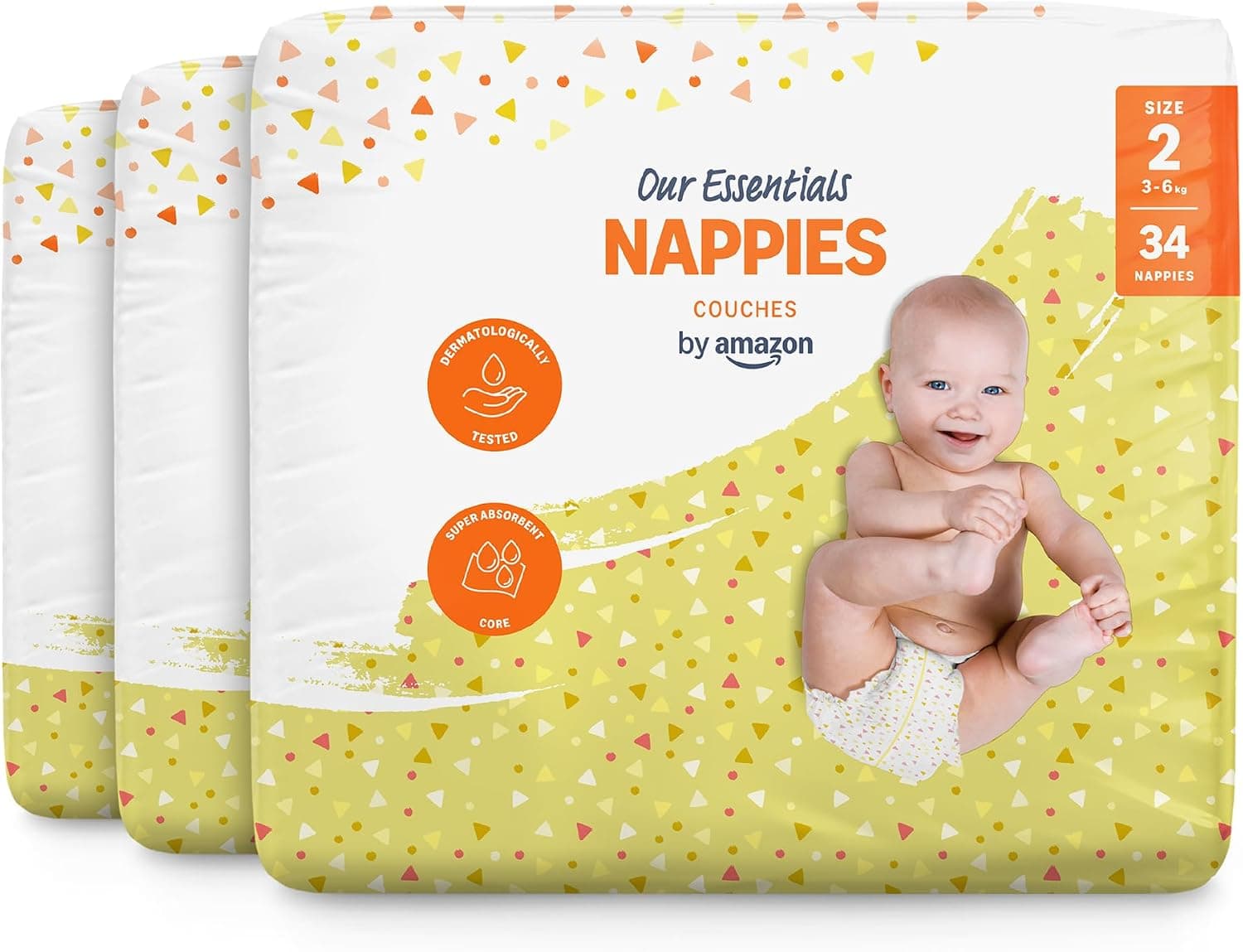 Amazon Pannolini - Taglia 2 (3-6 kg) - 102 unità (3 Confezioni da 34)
