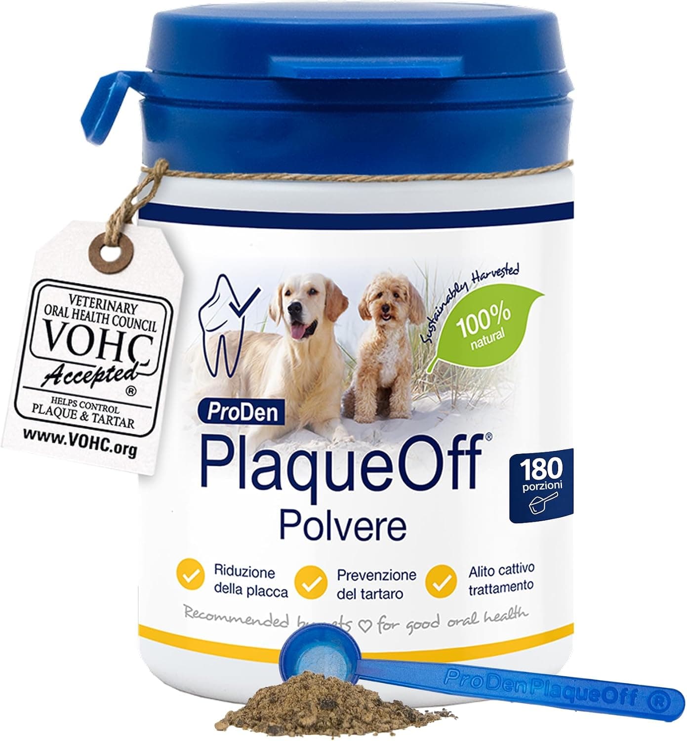 ProDen PlaqueOff 60g per Cani e Gatti – Aiuta a Ridurre Placca, Tartaro e Alito Cattivo – Pulizia Dentale 100% Naturale – Clinicamente Testato