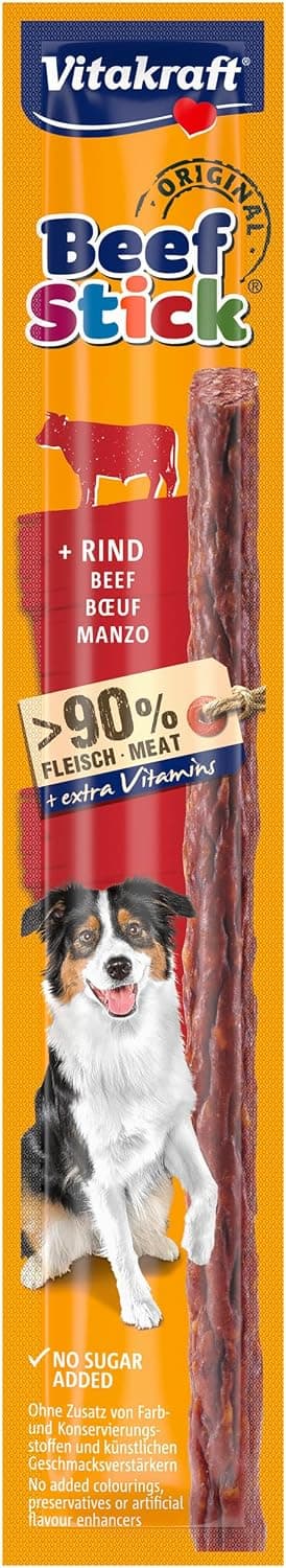 Vitakraft Beef Stick manzo, snack per cani, bastoncino con carne di manzo, snack per l’addestramento del cane, senza zuccheri aggiunti (1x 12g)