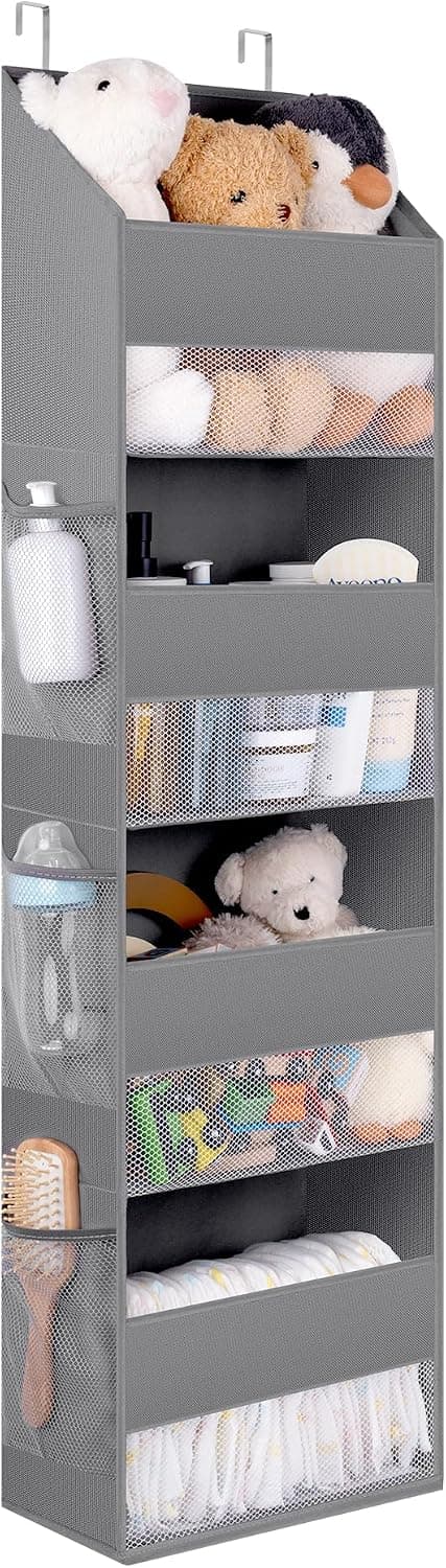 GRANNY SAYS Organizer da appendere sopra la porta, 4 ripiani dietro la porta, con 6 tasche e finestra trasparente, organizer da appendere anti inclinazione, grande capacità, per cameretta dei bambini