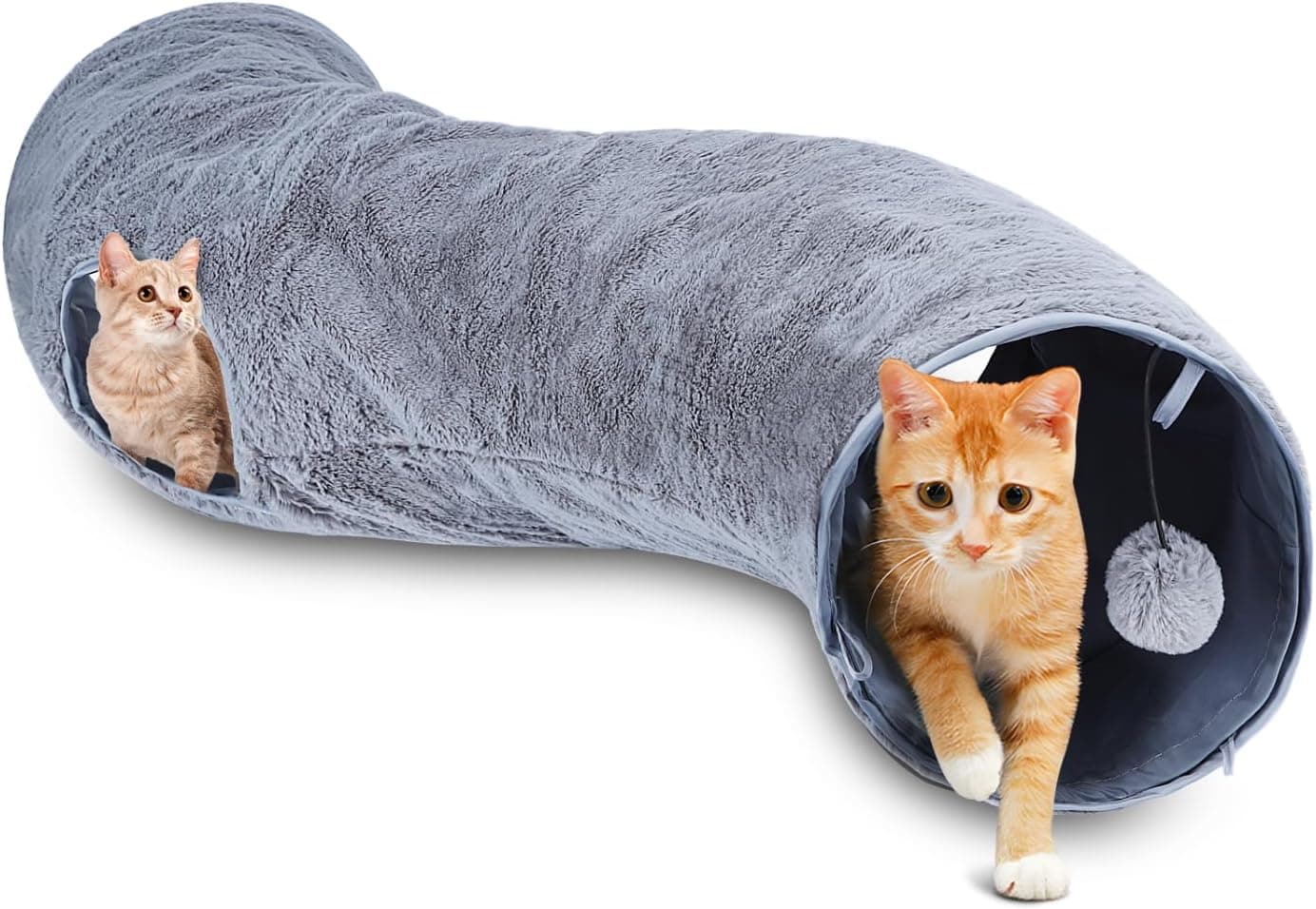 Nobleza Tunnel per Gatti in Peluche Morbido, Tunnel Gatto di Forma a S con 2 Entrate e 1 Palla Appesa- Gioco Interattivo Pieghevole per Inseguimenti Indoor, L108 cm x Ø25 cm