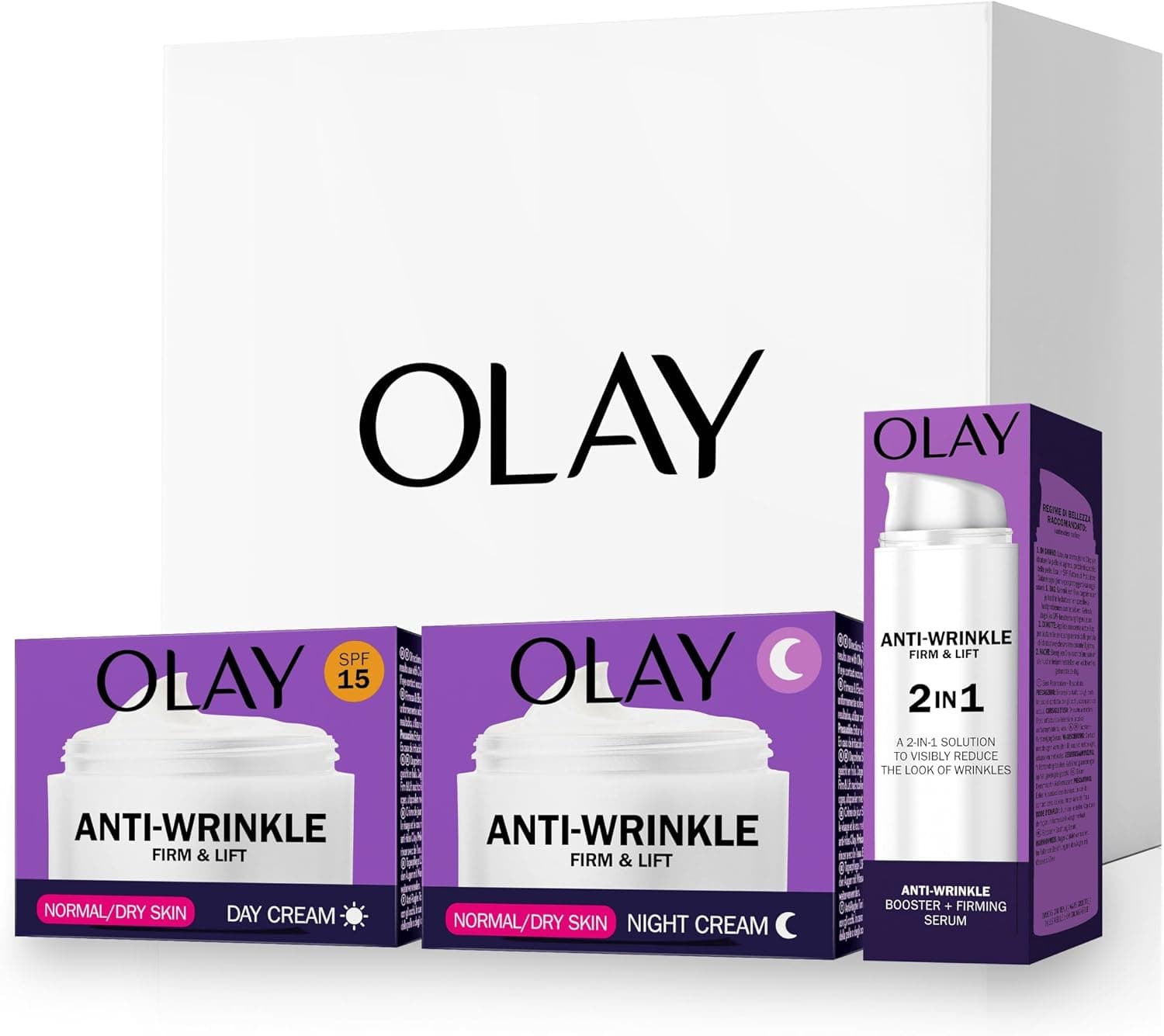 Olay Anti-Rughe Tonifica & Rassoda Set Regalo: Crema Giorno + Crema Notte + Siero 2in1 50ml, Skin Care Anti-Età