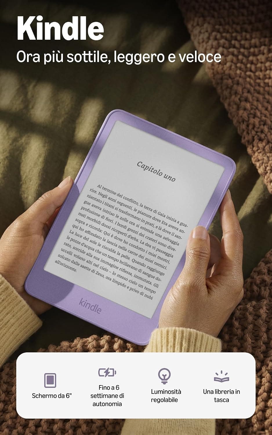 Amazon Kindle da 16 GB (ultimo modello) - Ora più sottile, leggero e veloce, schermo da 6”, senza pubblicità - Viola Ube