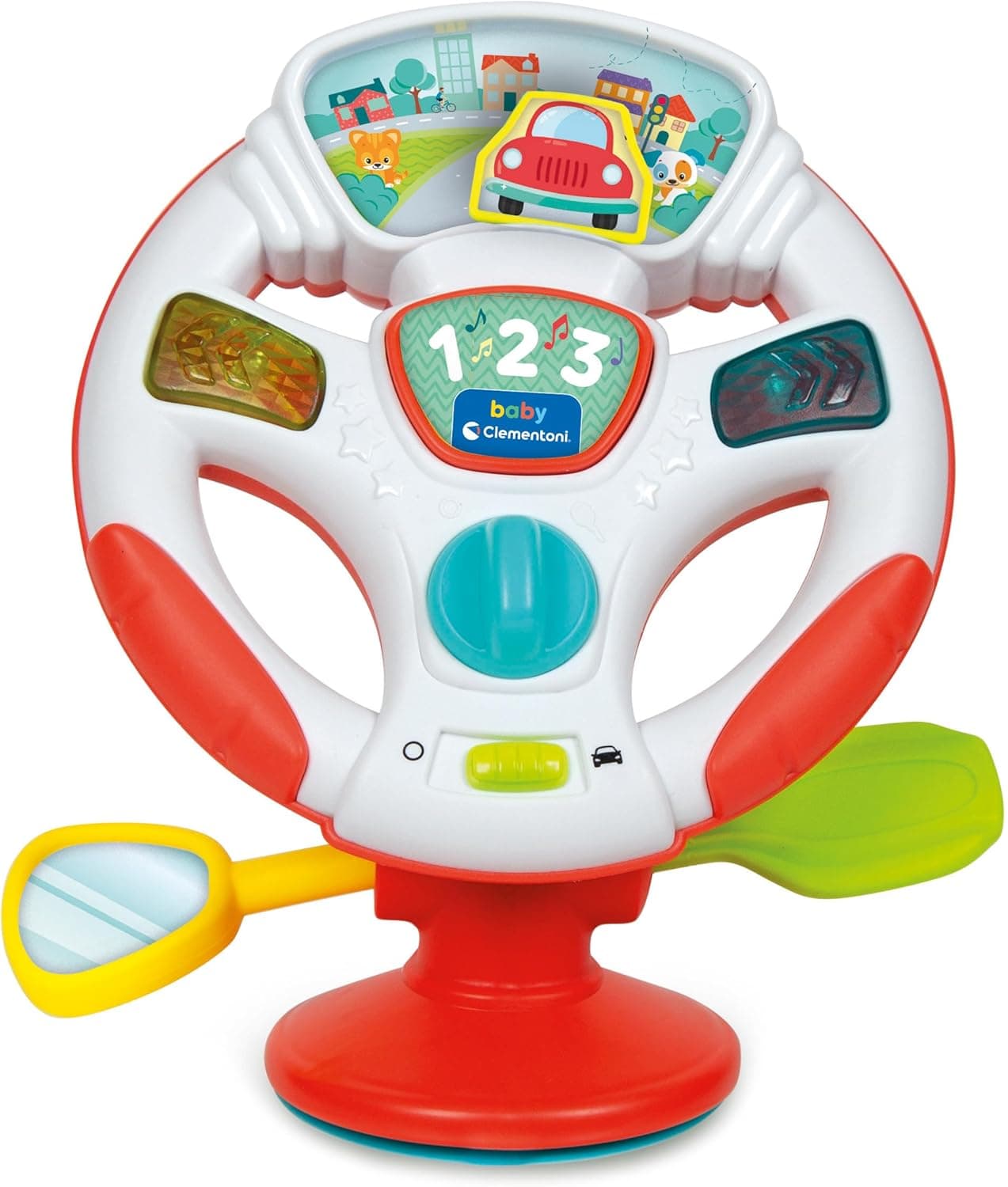 Clementoni - Volante Giocattolo per Bambini, Gira E Guida Volante attività - Regalo Interattivo con Luci e Suoni, Gioco con Ventosa per Seggiolone per Bambini 6-36 Mesi, Batterie Incluse, 17933