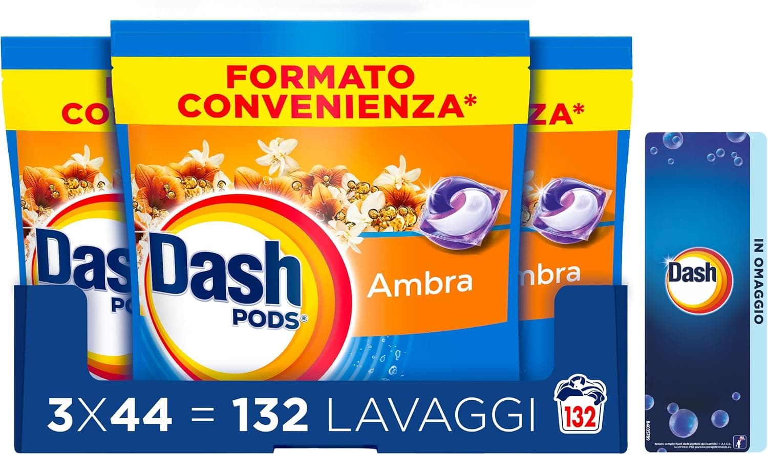 Dash Pods Detersivo Lavatrice in Capsule, 132 Lavaggi, Ambra + Omaggio