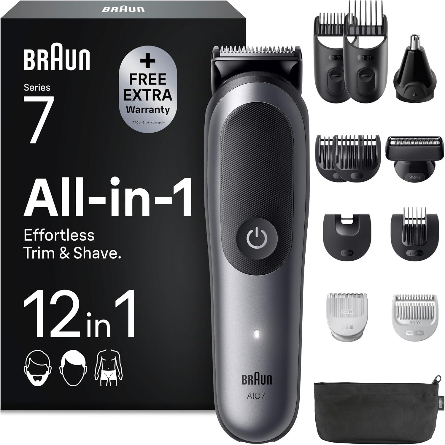 Braun Rasoio Elettrico Barba e Capelli Serie 7, Accessori, AIO7565 Blu