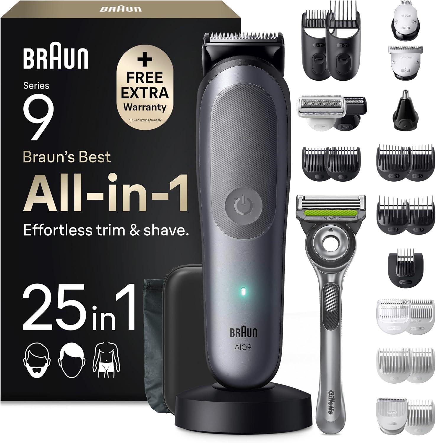 Braun Rasoio Elettrico Barba e Capelli Serie 9, Accessori AIO9565 Grigio