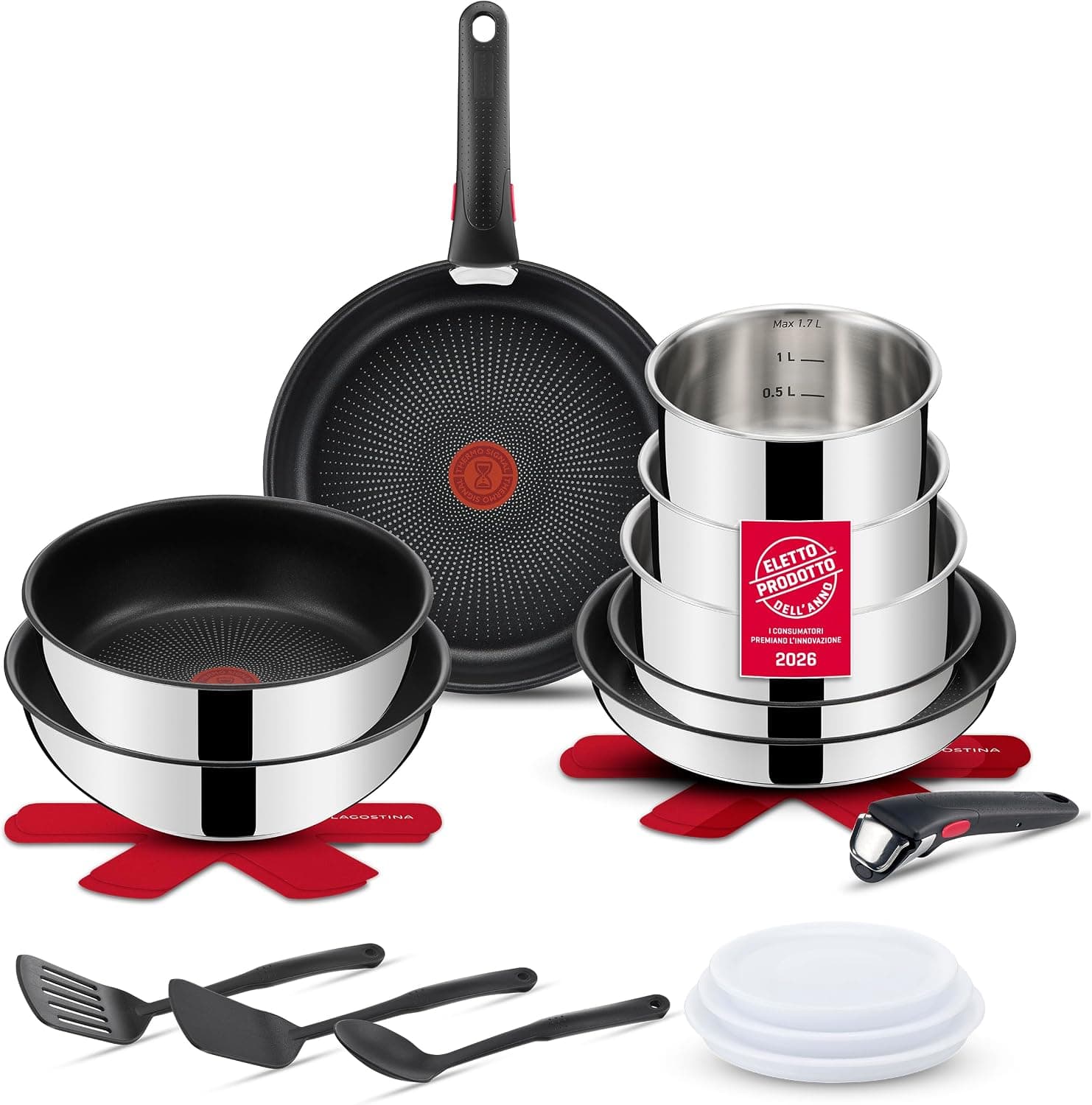 Lagostina Ingenio Inox, Set Pentole e Padelle, Antiaderente, 20 Pezzi