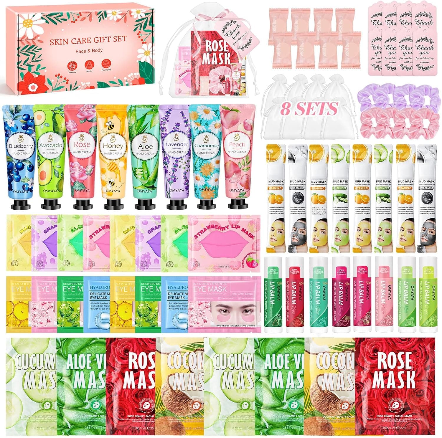 80 Pezzi Cofanetto Regalo Donna, Kit Skincare Viso Completo con Crema Mani, Maschera Viso, Maschera per Gli Occhi, Maschera Labbra, Set Regalo Donna per Feste in SPA, Matrimoni, Natale
