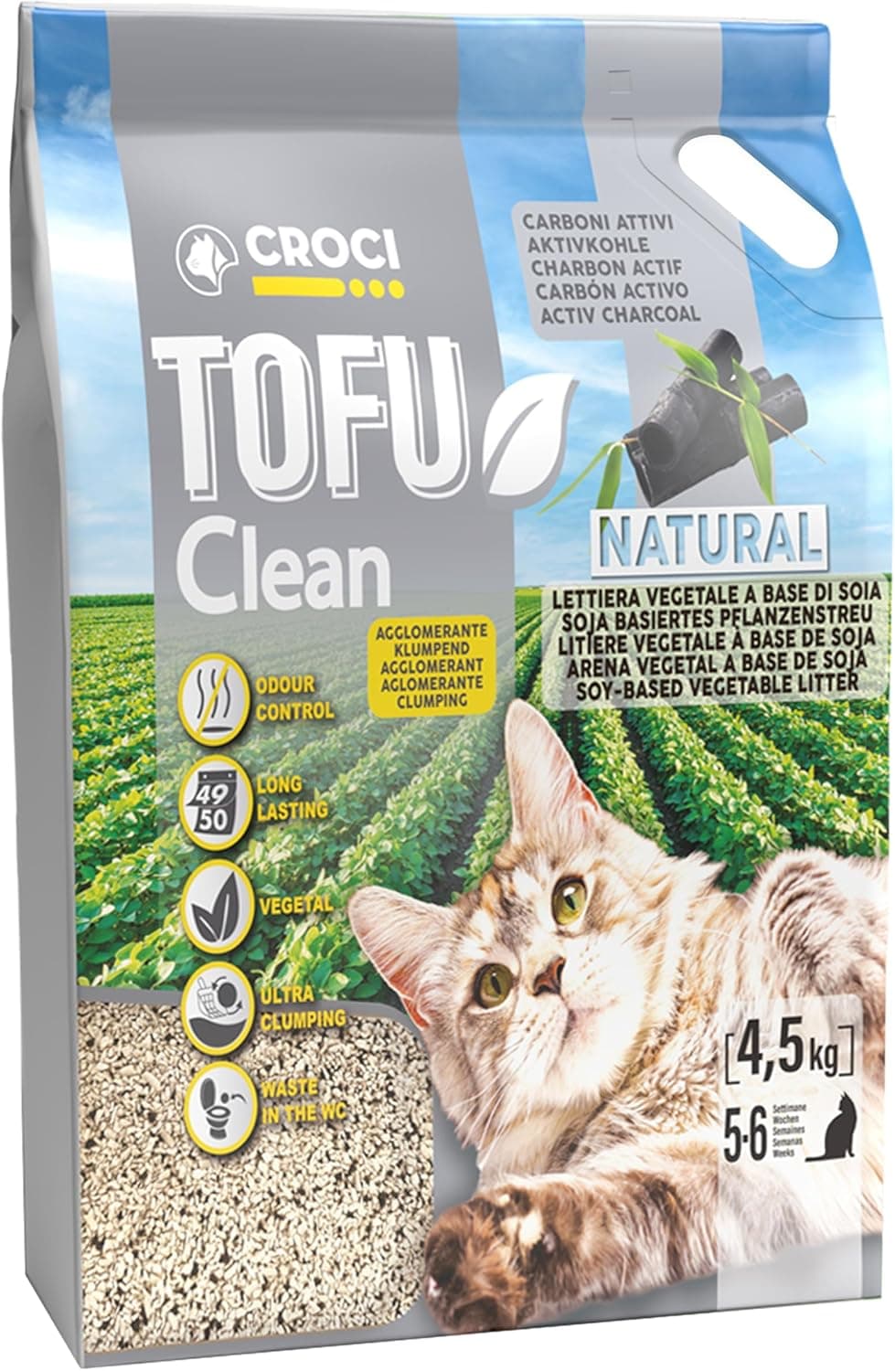 Croci Tofu Clean Carboni Attivi 10L - Lettiera gatti vegetale, agglomerante