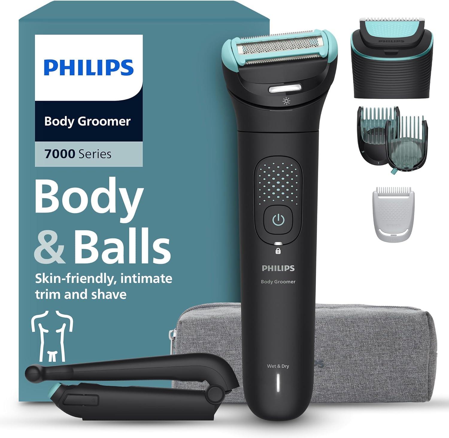 Philips Bodygroom Serie 7000 - Rifinitore per uomo, testina flessibile 2D, tripla protezione, Testine intercambiabili, Rifinitura e rasatura intima, Impermeabile 100%, 120 minuti autonomia, BG7480/15