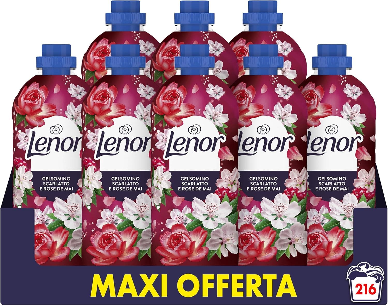 Lenor Ammorbidente Lavatrice Concentrato 216 Lavaggi (27x8), Gelsomino Scarlatto E Rose De Mai, Freschezza Che Dura 3 Volte Più A Lungo Con Tecnologia Olii Profumati